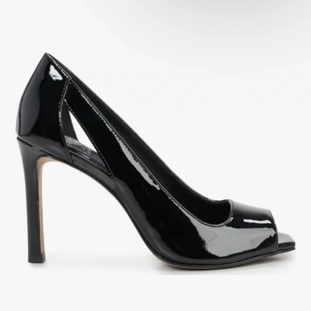 Vince Camuto Black Patent Leather Peep-Toe Heels New Size 8.5